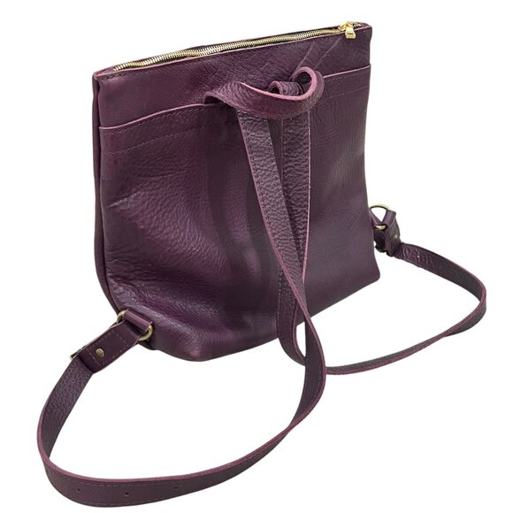 Portland Leather Goods Backpack Purse In Plum Purple With Gold Zippers & Adjusta - Picture 12 of 14